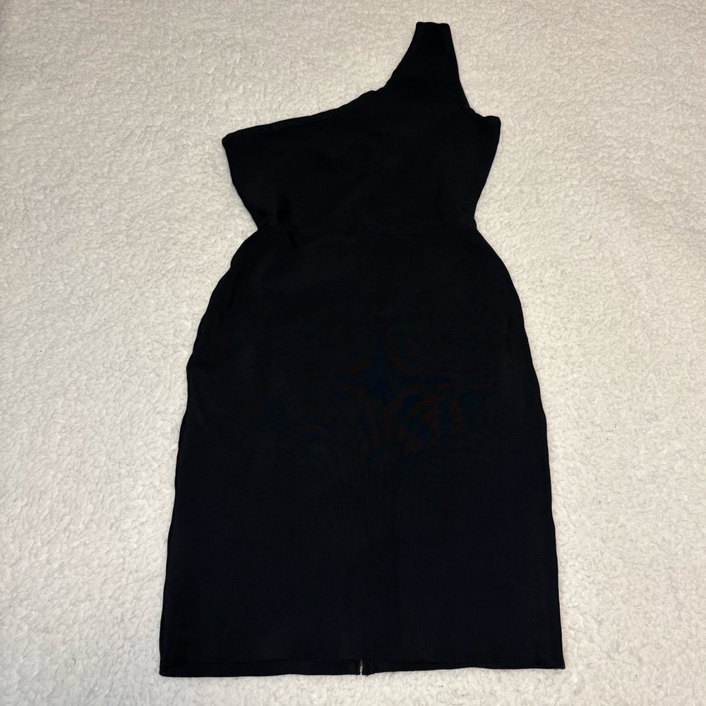 BCBGMAXAZRIA Women Black One Shoulder Full Zip Mini Dress